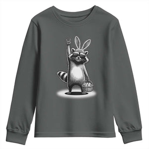 Retro Easter Raccoon Bunny Rock Hand Trash Panda Youth Sweatshirt TS11 Dark Heather Print Your Wear