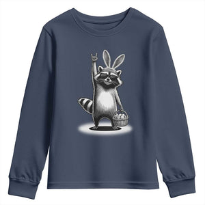 Retro Easter Raccoon Bunny Rock Hand Trash Panda Youth Sweatshirt TS11 Navy Print Your Wear