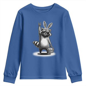 Retro Easter Raccoon Bunny Rock Hand Trash Panda Youth Sweatshirt TS11 Royal Blue Print Your Wear
