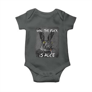 Funny Rabbit Who The Fuck Is Alice Baby Onesie TS11 Dark Heather Print Your Wear