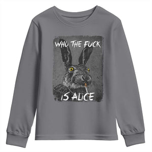 Funny Rabbit Who The Fuck Is Alice Youth Sweatshirt TS11 Charcoal Print Your Wear