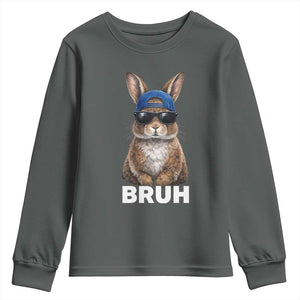 Funny Easter Bruh Bunny Sunglasses Meme Youth Sweatshirt TS11 Dark Heather Print Your Wear