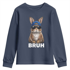 Funny Easter Bruh Bunny Sunglasses Meme Youth Sweatshirt TS11 Navy Print Your Wear