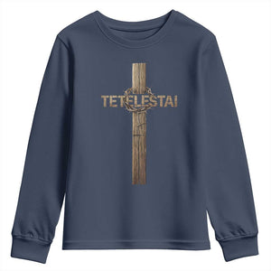 Christian Easter Resurrection Day Tetelestai Religious Cross Youth Sweatshirt TS11 Navy Print Your Wear