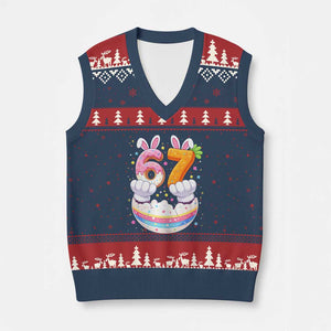 Funny Easter Day Bunny 67 Six Seven Meme V-Neck Knit Sweater Vest TS11 Navy Red Print Your Wear