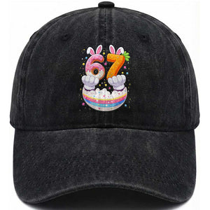 Funny Easter Day Bunny 67 Six Seven Meme Washed Cotton Baseball Cap TS11 Washed Cap Universal Fit Black Print Your Wear