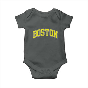Retro Yellow Boston Massachusetts MA Vintage Throwback Running Baby Onesie TS11 Dark Heather Print Your Wear