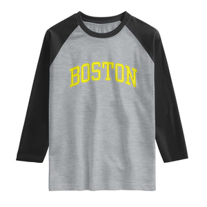Retro Yellow Boston Massachusetts MA Vintage Throwback Running Raglan Shirt TS11 Heather Gray Black Print Your Wear
