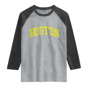 Retro Yellow Boston Massachusetts MA Vintage Throwback Running Raglan Shirt TS11 Heather Gray Heather Charcoal Print Your Wear