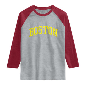 Retro Yellow Boston Massachusetts MA Vintage Throwback Running Raglan Shirt TS11 Heather Gray Heather Red Print Your Wear