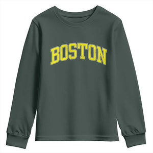 Retro Yellow Boston Massachusetts MA Vintage Throwback Running Youth Sweatshirt TS11 Dark Forest Green Print Your Wear