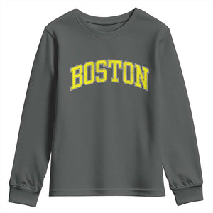 Retro Yellow Boston Massachusetts MA Vintage Throwback Running Youth Sweatshirt TS11 Dark Heather Print Your Wear