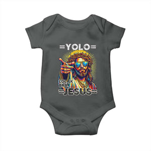 Funny Yolo Lol Jk BRB Christian Easter Baby Onesie Resurrection Jesus TS11 Dark Heather Print Your Wear