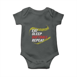Eat Sleep Softball Repeat Baby Onesie Funny Softball Player TS11 Dark Heather Print Your Wear
