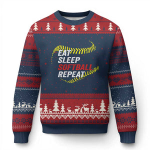 Eat Sleep Softball Repeat Ugly Christmas Sweater Funny Softball Player TS11 Navy Red Print Your Wear