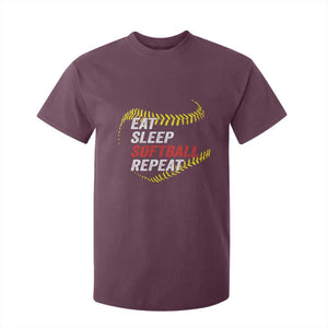 Eat Sleep Softball Repeat T Shirt For Kid Funny Softball Player TS11 Maroon Print Your Wear