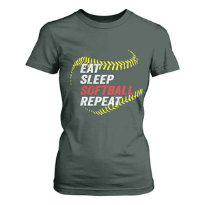 Eat Sleep Softball Repeat T Shirt For Women Funny Softball Player TS11 Dark Forest Green Print Your Wear