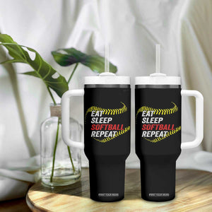 Eat Sleep Softball Repeat Tumbler With Handle Funny Softball Player TS11 Print Your Wear