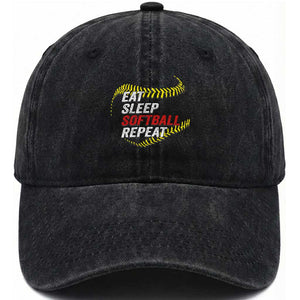 Eat Sleep Softball Repeat Washed Cotton Baseball Cap Funny Softball Player TS11 Print Your Wear