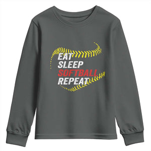 Eat Sleep Softball Repeat Youth Sweatshirt Funny Softball Player TS11 Dark Heather Print Your Wear