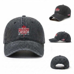 Funny Dear Canada We Hate Him Too Washed Cotton Baseball Cap Maple Leaf TS11 Washed Cap Universal Fit Dark Gray Print Your Wear