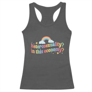 Funny Heterosexuality In This Economy Racerback Tank Top Rainbow LGBTQ+ Pride TS11 Dark Heather Print Your Wear