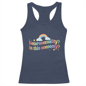Funny Heterosexuality In This Economy Racerback Tank Top Rainbow LGBTQ+ Pride TS11 Navy Print Your Wear