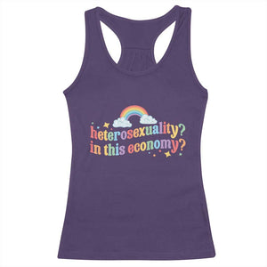 Funny Heterosexuality In This Economy Racerback Tank Top Rainbow LGBTQ+ Pride TS11 Purple Print Your Wear