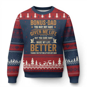 Bonus Dad Ugly Christmas Sweater You May Not Have Given Me Life But You Sure Have Made My Life Better Stepdad TS11 Navy Red Print Your Wear