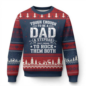 Bonus Dad Ugly Christmas Sweater Tough Enough To Be A Dad And Stepdad Crazy Enough To Rock Them Both TS11 Navy Red Print Your Wear