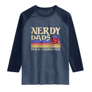Nerdy Dad Raglan Shirt Funny Fathers Day RPG Gaming D20 Tabletop TS11 Heather Denim Navy Print Your Wear