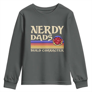 Nerdy Dad Youth Sweatshirt Funny Fathers Day RPG Gaming D20 Tabletop TS11 Dark Heather Print Your Wear