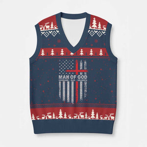 Man of God Husband Dad Protector V-Neck Knit Sweater Vest Christian Dad Fathers Day TS11 Navy Red Print Your Wear