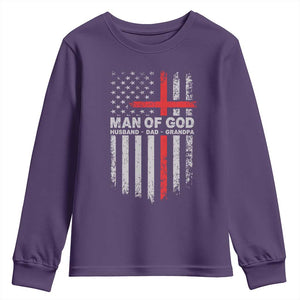 Man of God Husband Dad Protector Youth Sweatshirt Christian Dad Fathers Day TS11 Purple Print Your Wear