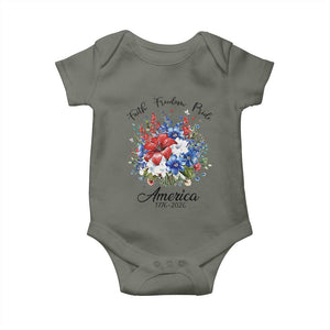 Floral 250th Anniversary Baby Onesie Faith Freedom Pride 4th of July 1776 2026 TS11 Military Green Print Your Wear