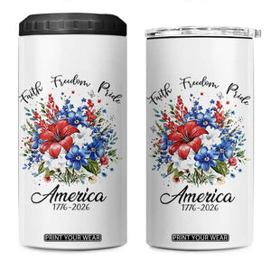 Floral 250th Anniversary 4 in 1 Can Cooler Tumbler Faith Freedom Pride 4th of July 1776 2026 TS11 One Size: 16 oz White Print Your Wear