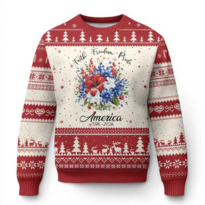 Floral 250th Anniversary Ugly Christmas Sweater Faith Freedom Pride 4th of July 1776 2026 TS11 Beige Red Print Your Wear