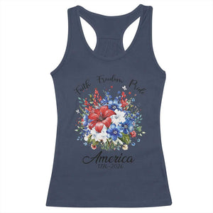 Floral 250th Anniversary Racerback Tank Top Faith Freedom Pride 4th of July 1776 2026 TS11 Navy Print Your Wear