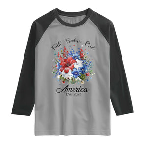 Floral 250th Anniversary Raglan Shirt Faith Freedom Pride 4th of July 1776 2026 TS11 Sport Gray Black Print Your Wear