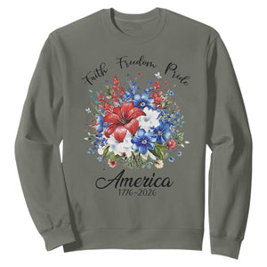 Floral 250th Anniversary Sweatshirt Faith Freedom Pride 4th of July 1776 2026 TS11 Military Green Print Your Wear