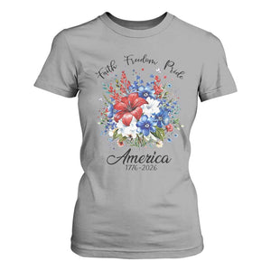 Floral 250th Anniversary T Shirt For Women Faith Freedom Pride 4th of July 1776 2026