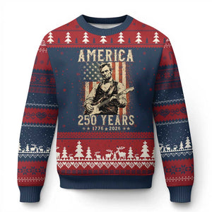 Abraham Lincoln Playing Guitar 4th July US 250th Anniversary Ugly Christmas Sweater TS11 Navy Red Print Your Wear