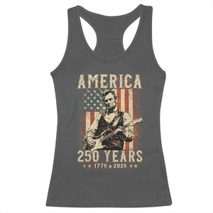 Abraham Lincoln Playing Guitar 4th July US 250th Anniversary Racerback Tank Top TS11 Dark Heather Print Your Wear