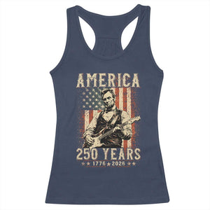 Abraham Lincoln Playing Guitar 4th July US 250th Anniversary Racerback Tank Top TS11 Navy Print Your Wear