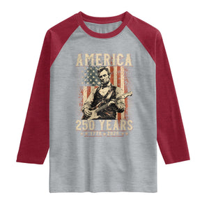 Abraham Lincoln Playing Guitar 4th July US 250th Anniversary Raglan Shirt TS11 Heather Gray Heather Red Print Your Wear