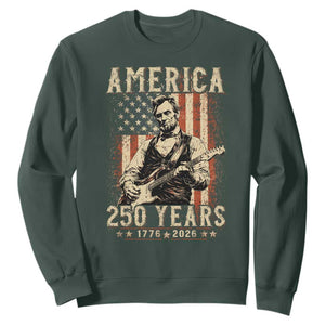 Abraham Lincoln Playing Guitar 4th July US 250th Anniversary Sweatshirt TS11 Dark Forest Green Print Your Wear