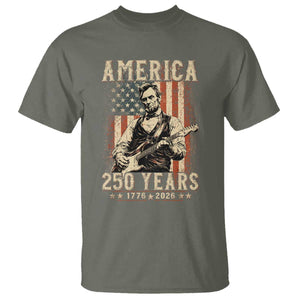 Abraham Lincoln Playing Guitar 4th July US 250th Anniversary T Shirt TS11 Military Green Print Your Wear