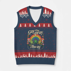 Gay The Pray Away Queer Frog LGBTQ V-Neck Knit Sweater Vest TS11 Navy Red Print Your Wear