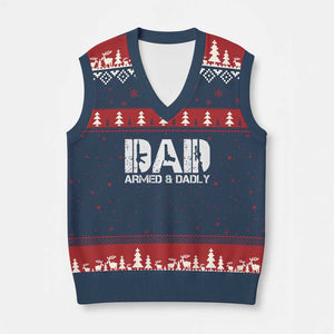 Armed And Dadly Dad V-Neck Knit Sweater Vest Fathers Day Pro Gun Owner
