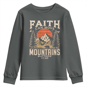 Faith Can Move Mountains Youth Sweatshirt Religious Christian Camping TS11 Dark Heather Print Your Wear